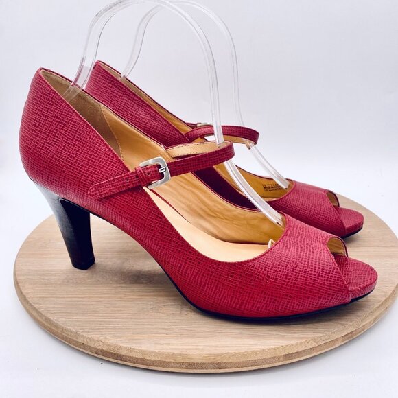 Cole Haan Heels Womens 10 Red Leather Mary Jane Pumps Peep Old Money - Picture 1 of 11